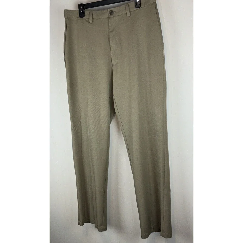Men's Haggar Cool 18 Pro Classic Fit 36x34‎ Tan Straight Fit 4 Way Stretch Pants